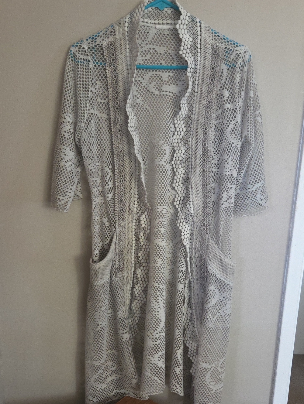Lightweight Crochet Duster Cardigan in Gray